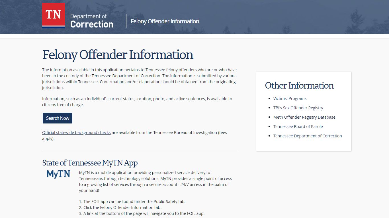 Tennessee Felony Offender Information - TN